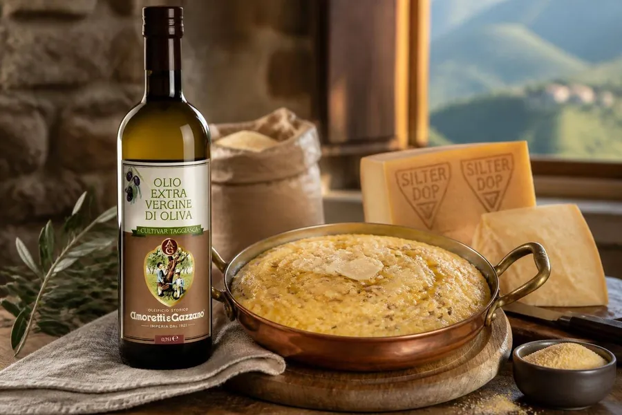 Polenta taragna con Silter DOP e olio taggiasco